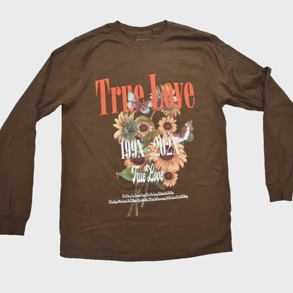 Forget Me Not Womens True Love Brown Floral Print Shirt New XS